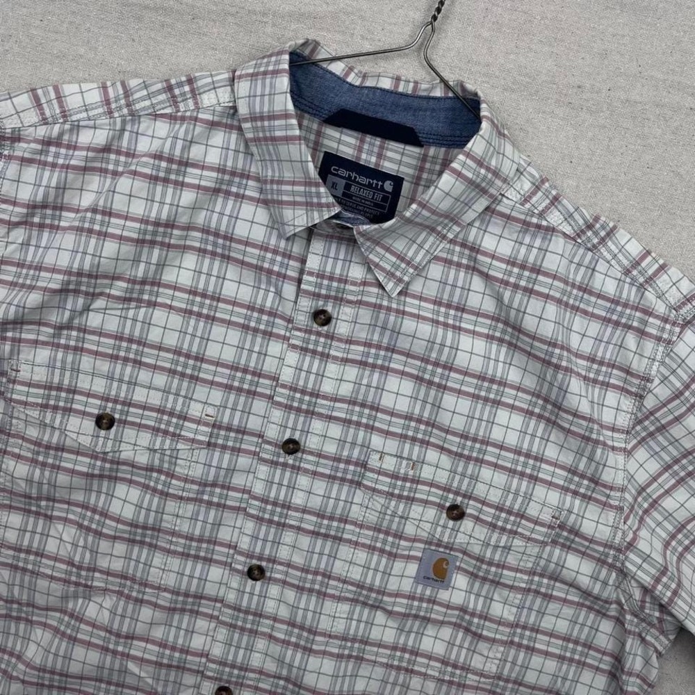 Carhartt‎ Plaid White Button Down Short Sleeve Shirt Plaid Relaxed Fit